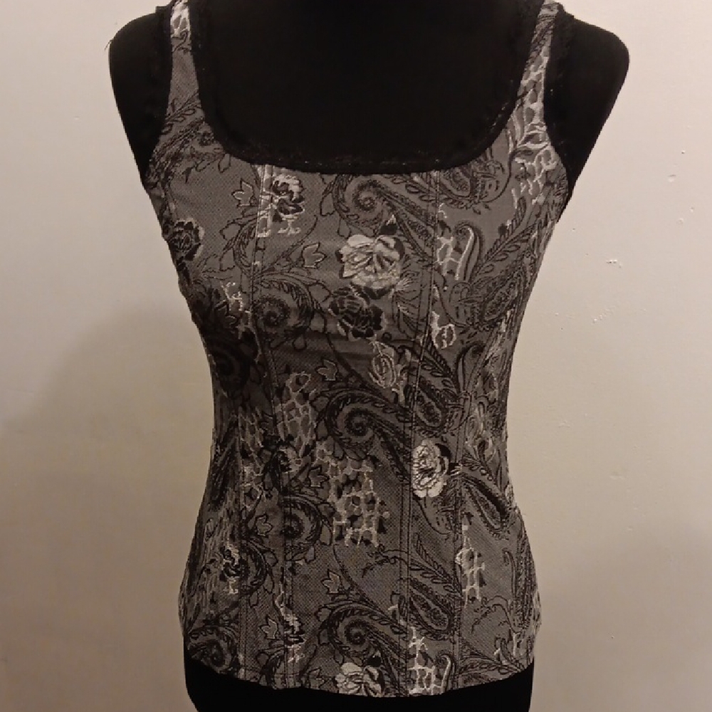 White House Black Market Black and Gray Paisley Camisole